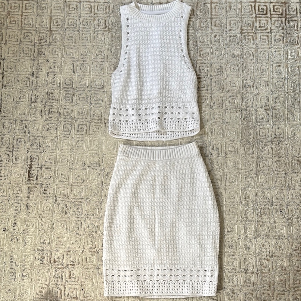 Elegant White Crochet Skirt Set by Express